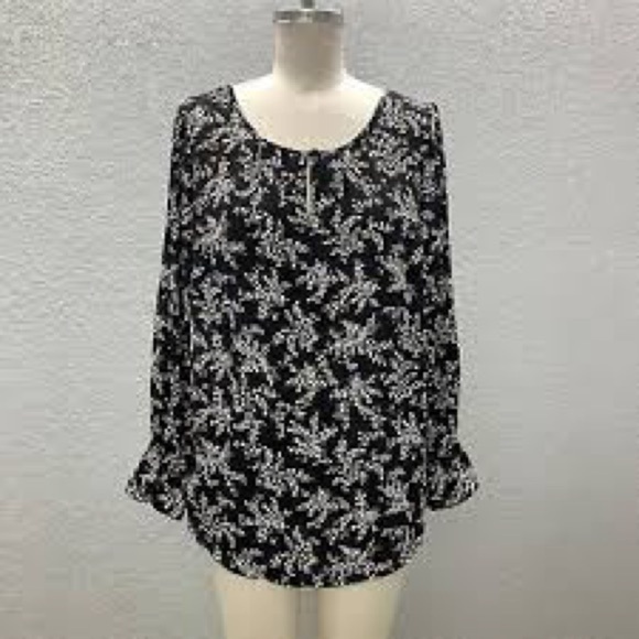 Talbots Tops - Talbots Black, White and Brown Floral Blouse